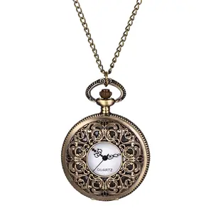 OIDEA Men's Hollow-Carved Fob Pocket Watch with Quartz Movement, Necklace Chain for Gifting