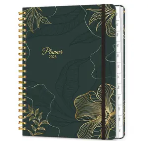 2026 Planner, A5 Weekly and Monthly Planners with Tabs, Spiral Bound Daily Calendar 2026 Planner, Agenda Organizers from Jan. to Dec., Hardcover Habit Tracker Journal 6.18" x 8.5" (Black Gold)