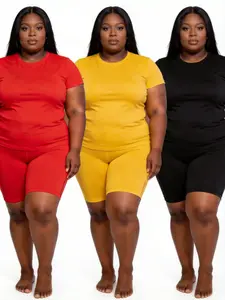 Crewneck Womenswear Shortsleeve Suits – Women’s Two-Piece Solid Color Set,Casual High Stretch Short Sleeve Top & Shorts,Plus Size Fashion for All Seasons Clothes 2 piece sets women