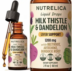Nutrellica Milk Thistle & Dandelion Liver Support 1200mg Herbal Detox Formula with Beet Root Artichoke Burdock No Sugar Alcohol-Free Vegan Non-GMO Liquid Drops