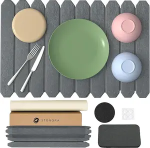 Stonora Foldable Stone Drying Mat Set for Kitchen Counter 23.62"x15.35" Quick-Dry Diatomaceous Earth Mat with Non-Slip Pad Soap Dish & Sandpaper