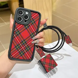 6 Piece Set Plaid Phone Case, Charger Head Cover, Cable Protector, Storage Rope, Data Line Protection, Fits iPhone 6-17 Pro Max