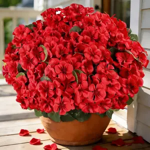 8 Bundles Artificial Geranium Flowers for Outdoor Spring Summer Decoration,Fake Silk Geranium Faux Plants UV Resistant for Front Door Planter Outside Home Garden Balcony Yard Porch Decor (Red), Lifelike Fake Blossom Plants