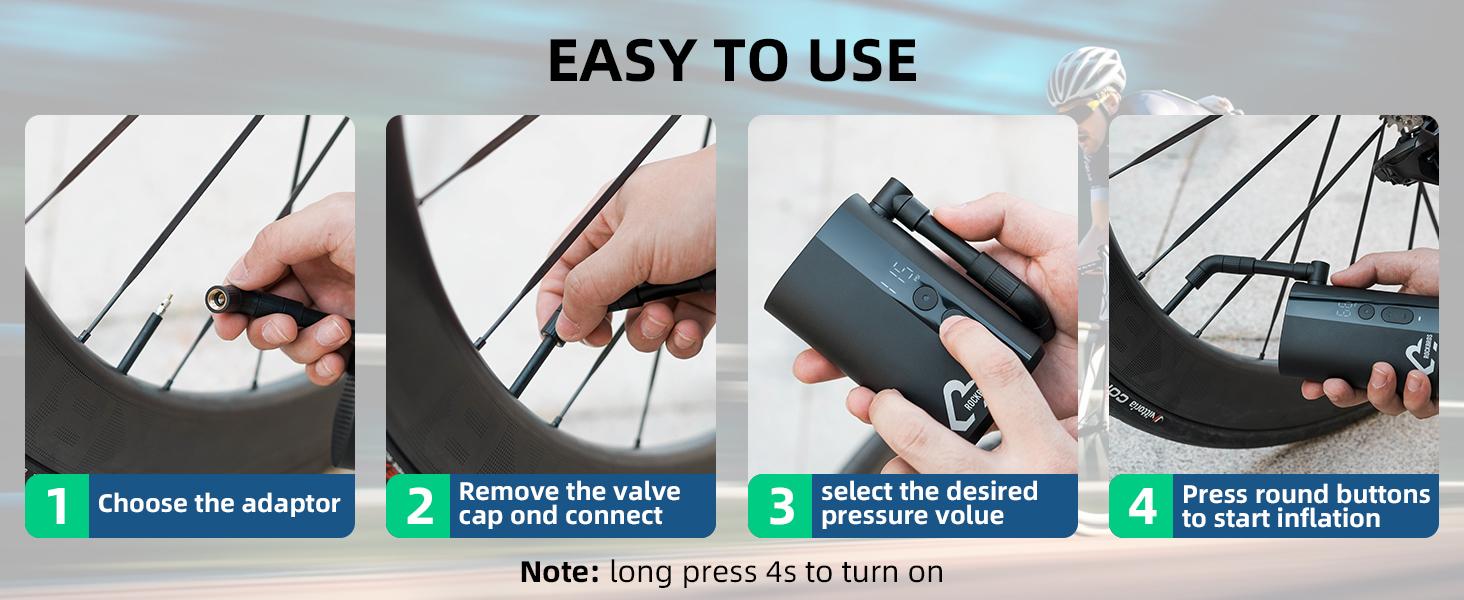 ROCKBROS 150PSI Mini Electric Bike Pump, 32s Fast Inflation, 5000mAh Bbattery, Bike Tire Pump with Digital Gauge, Auto-Shutoff, Compatible with Presta and Schrader Valves