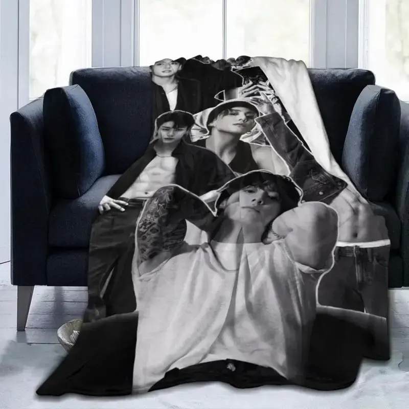 Soft Funny Throw Blanket Cute Blanket Jungkooks Throw Flannel Blankets For Bed Sofa Couch Living Room Warm Fleece Air Conditioner Quilt Gifts,Black white Jungkook fleece blanket  Easter and Spring Home Decor, Sofa Decor, Fashion Fan Merchandise