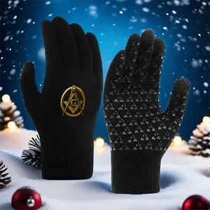 1PC Masonic Symbol Gloves With Golden Compass And Square Design For Running Skiing And Outdoor Winter Activities Suitable For Men And Women Featuring Non Slip Palm And Warmest Comfortable Fit Soft Stylish Touchscreen Compatible 2025 Limited Edition Hot