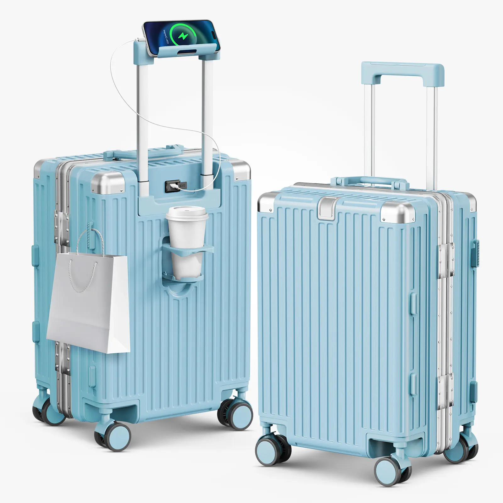 Carry On Luggage 20 Inch Aluminum Frame Suitcase, ABS+PC Hardside Travel Luggage with TSA Combination Lock, USB Charging Port, Side Bag Hook, 360 double Spinner Wheels, Organized Interior for Business summer Travel, College, Weekend Trips school season