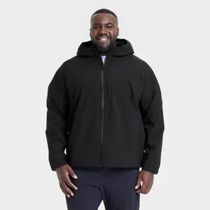 Men's Big Waterproof Rain Coat - All In Motion Black 3XL: Recycled Polyester, Lightweight, Seamless Design, Adjustable Hood, Windproof