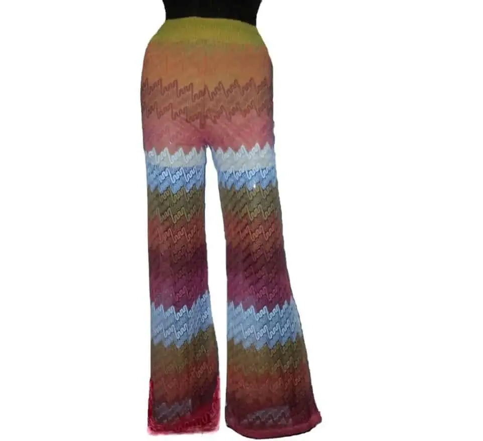Palazzo Knit Chevron Print Wide Legs Pants Womenswear Bottom Trouser Women Lady Comfort Maxi