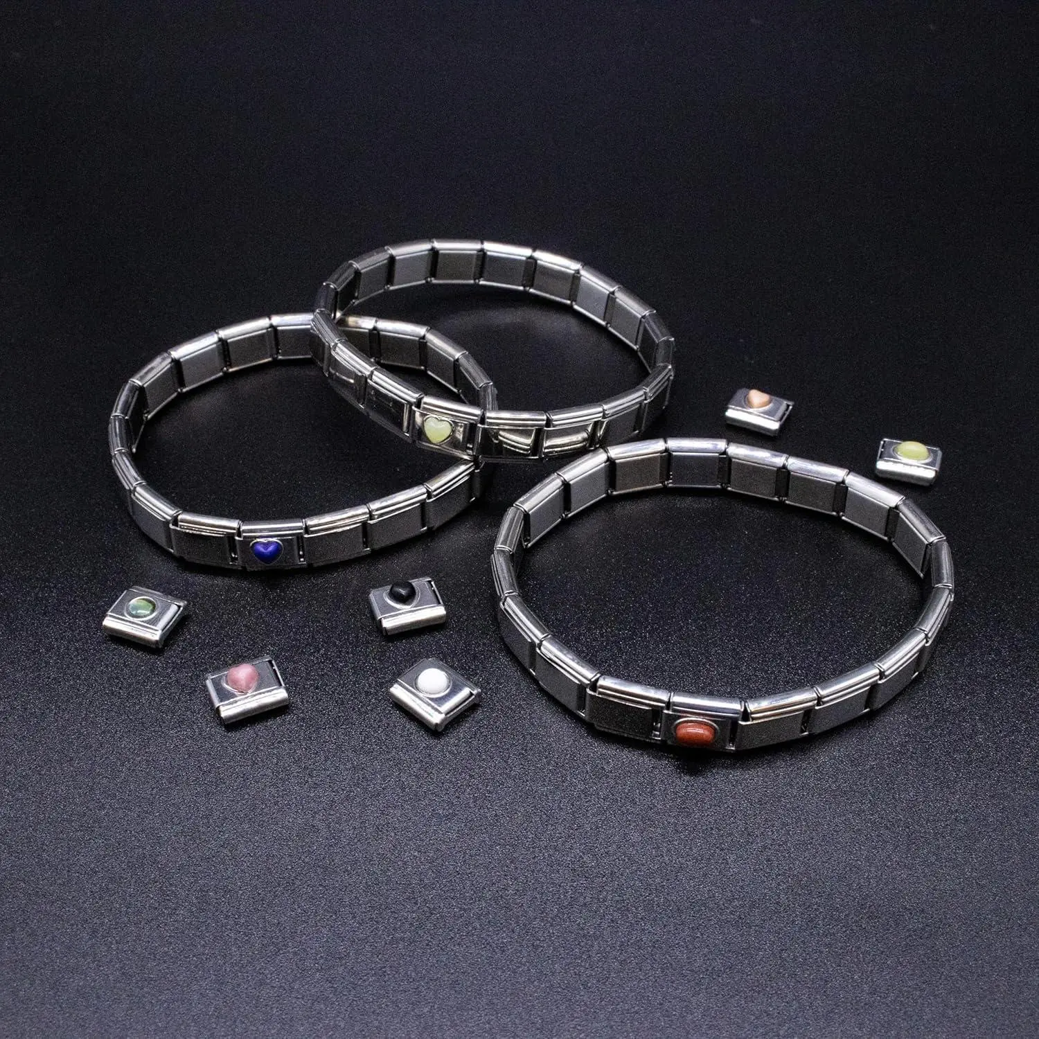 Italian Charm Bracelet Charms, Semiprecious Stone Charms, 9mm Stainless Steel Links Bracelets Jewelry for Women Italian Charm Bracelet Charms, Semiprecious Stone Charms, 9mm Stainless Steel Links Bracelets Jewelry for Women