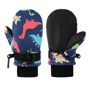 New Dinosaur Children's Winter Warm Skiing Waterproof Outdoor Gloves with Adjustable Cuff for Kids