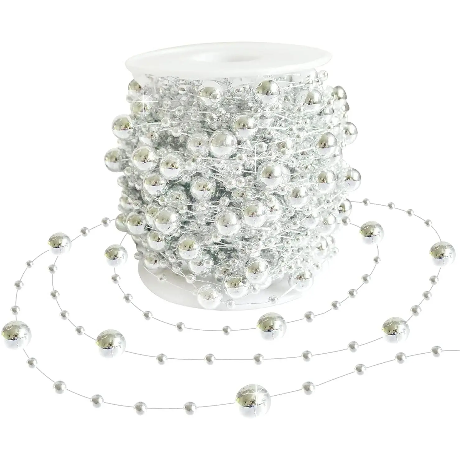 Plastic Christmas Tree Beads Garland Decoration, 66-Strand Silvery Chain for Christmas Tree Decor & Crafts