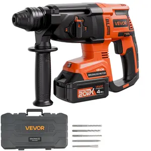 VEVOR 20V Brushless Cordless Hammer Drill, Lithium-Ion 1 Inch Rotary Hammer Driver, SDS-Plus Electric Lightweight Power Tool Kit with Battery and Charger, 4 Functions, 1200 RPM, 5300 BPM