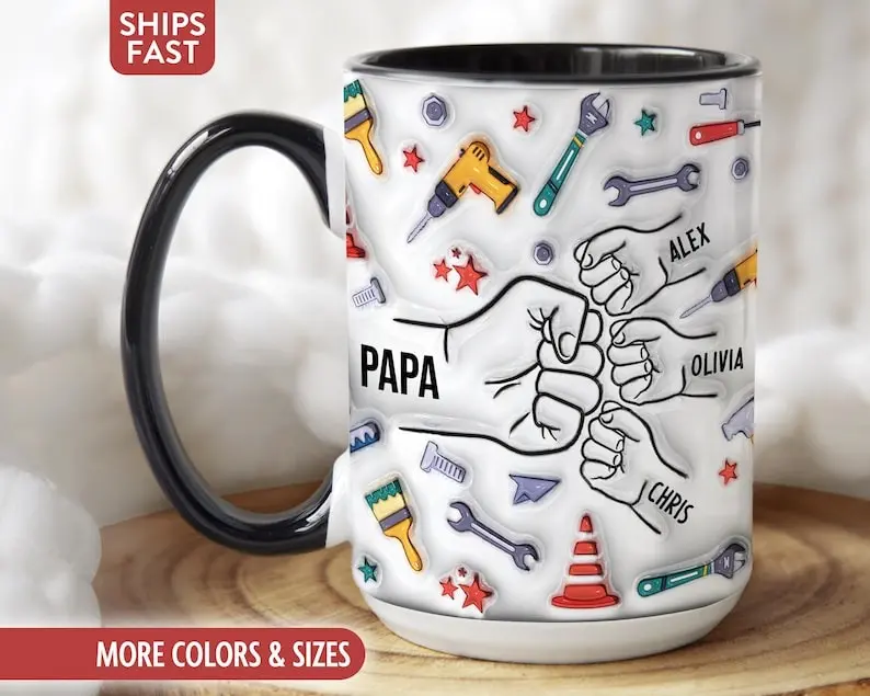 [Sale off up to 50%] Papa Mug, Personalized Papa 11oz Accent Coffee Mug, Papa Gifts from Grandkids Names Grandchildren, Papa Birthday Fathers Day Gift