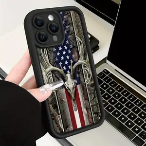 Ram Head American Flag Pattern Case for iPhone 17 16 Pro Max 15 Plus 14 13 12 11 XS Pocket-Friendly Shockproof Silicone Protective Softcase.HMB49