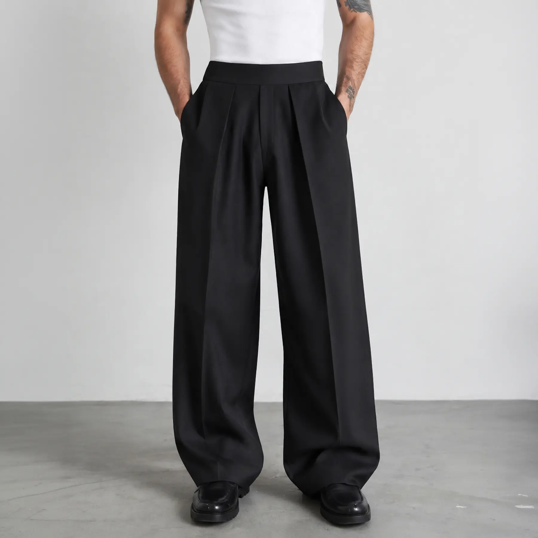 Men Wide Leg Pleated Dress Pants Relaxed Fit Trousers for Office Outfit Work OOTD Business Casual Daily Wear Straight Drape Front Pleat Pants for Mens Fashion Commuting Travel Date Night Summer Streetwear Formal Shirts