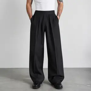 Men Wide Leg Pleated Dress Pants Relaxed Fit Trousers for Office Outfit Work OOTD Business Casual Daily Wear Straight Drape Front Pleat Pants for Mens Fashion Commuting Travel Date Night Summer Streetwear
