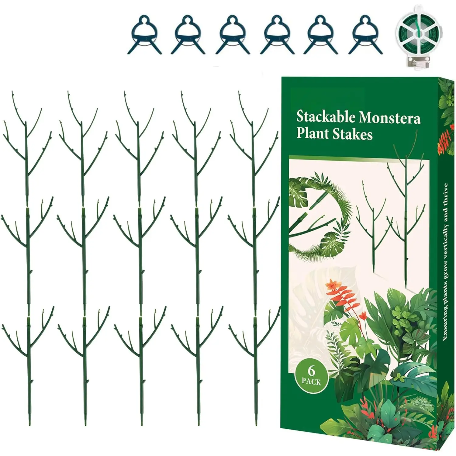 15-Pack High-Quality Non-Toxic Stackable Garden Support Stakes with Adjustable Height Trellis, Indoor/Outdoor Plant Care Accessories with Stackable/Styling Design, Provides Support for Plants & Reduces Root Disturbance (Ideal for Potted Monstera)