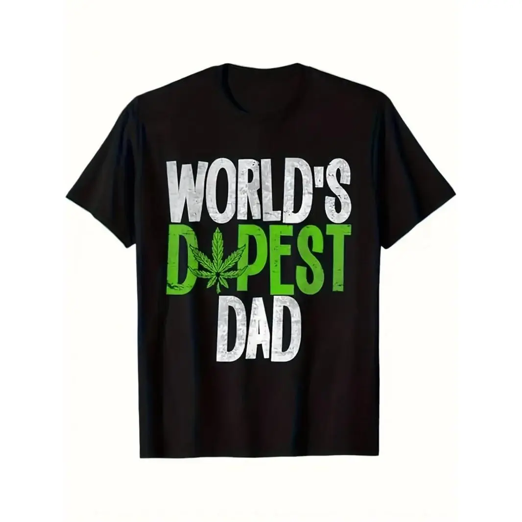 Men's Funny Graphic Tee, "World's Dopest Dad" Print,  Cotton Crewneck, Casual Streetwear Top, Father's Day Gift