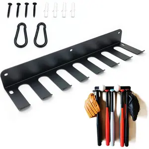 Baseball Bat Rack, Wall Mount, Hold 14 Baseball/Softball Bats, Solid Steel Heavy Duty Metal Bat Holder, Sports Equipment Organizer Hanger, with 2 Black Hanging Buckles