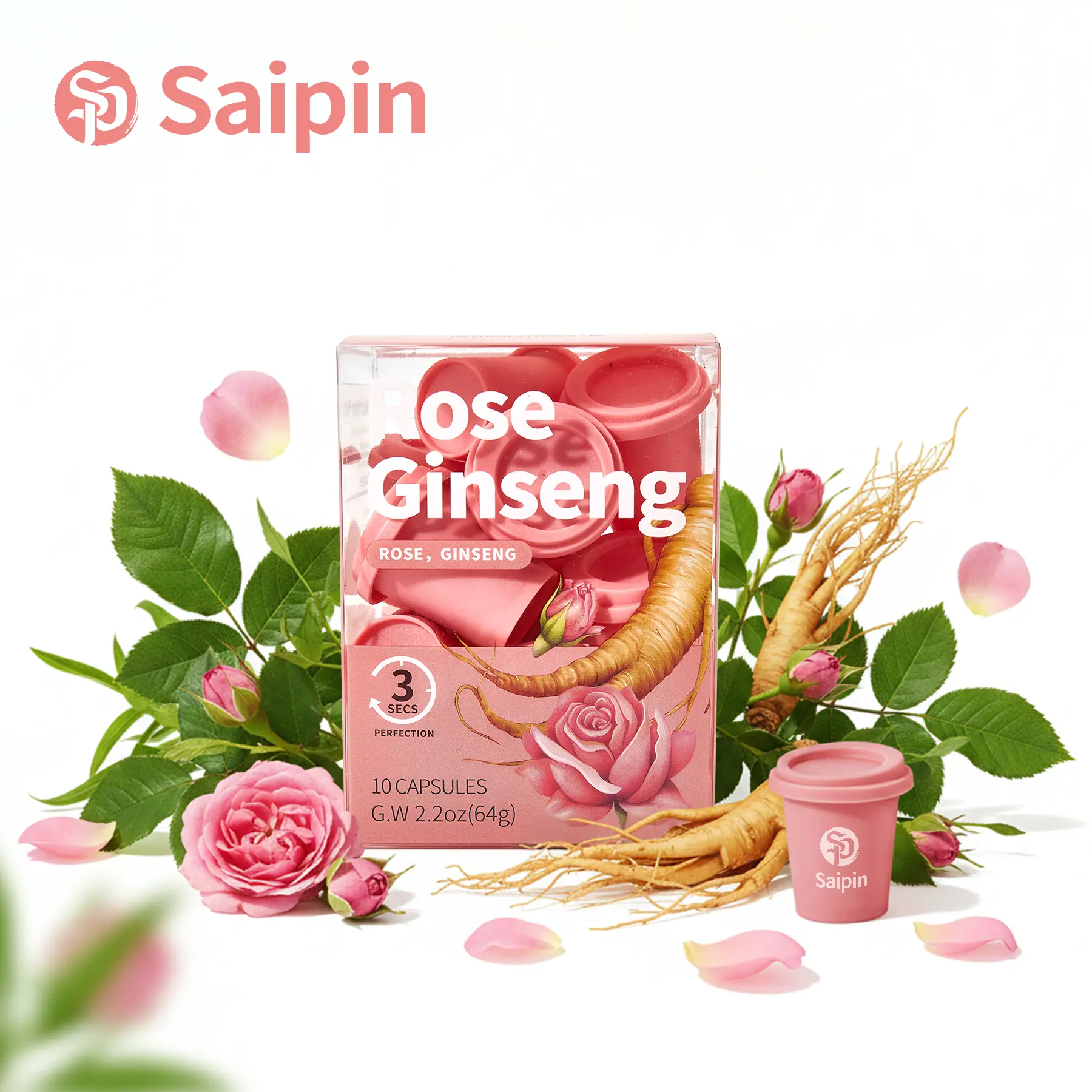 Energy Tea Powder (Caffeine-Free) | Ginseng Rose Herbal Drink Mix | Sugar-Free | Instant Tea | 10 Servings