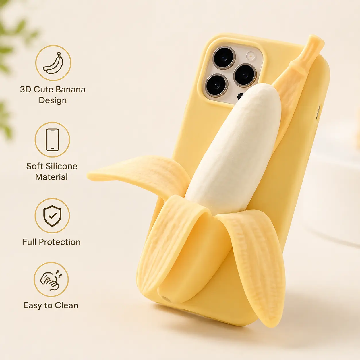 1 Count 3D Peeled Banana Shaped Silicone Phone Case, Detachable Foldable Stand Structure, Soft Squeezable Texture for Casual Daily Use