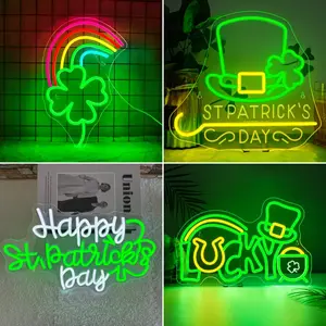 St. Patrick's Neon Sign, Green Lucky Clover Lighted Wall Art Decoration LED, Dimmable Sign Neon Light USB Powered for St. Patricks Day Decorations Bedroom Wedding Ceremony Party House Holiday Decor Gift