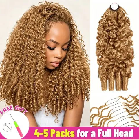 【8 Colors】27# Honey Blonde Burmese Curly Crochet Human Hair Pre-Separated Miracle Knots Crochet Hair for Women Feather Crochet Human Hair, No Tangle Premium Reusable Hair 50g 16 Inch