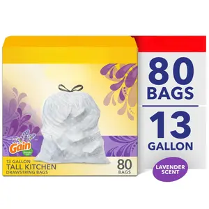 24553267 - Tall Kitchen Drawstring Trash Bags, 13 Gallon, Gain Lavender with Febreze Freshness, 80 Count