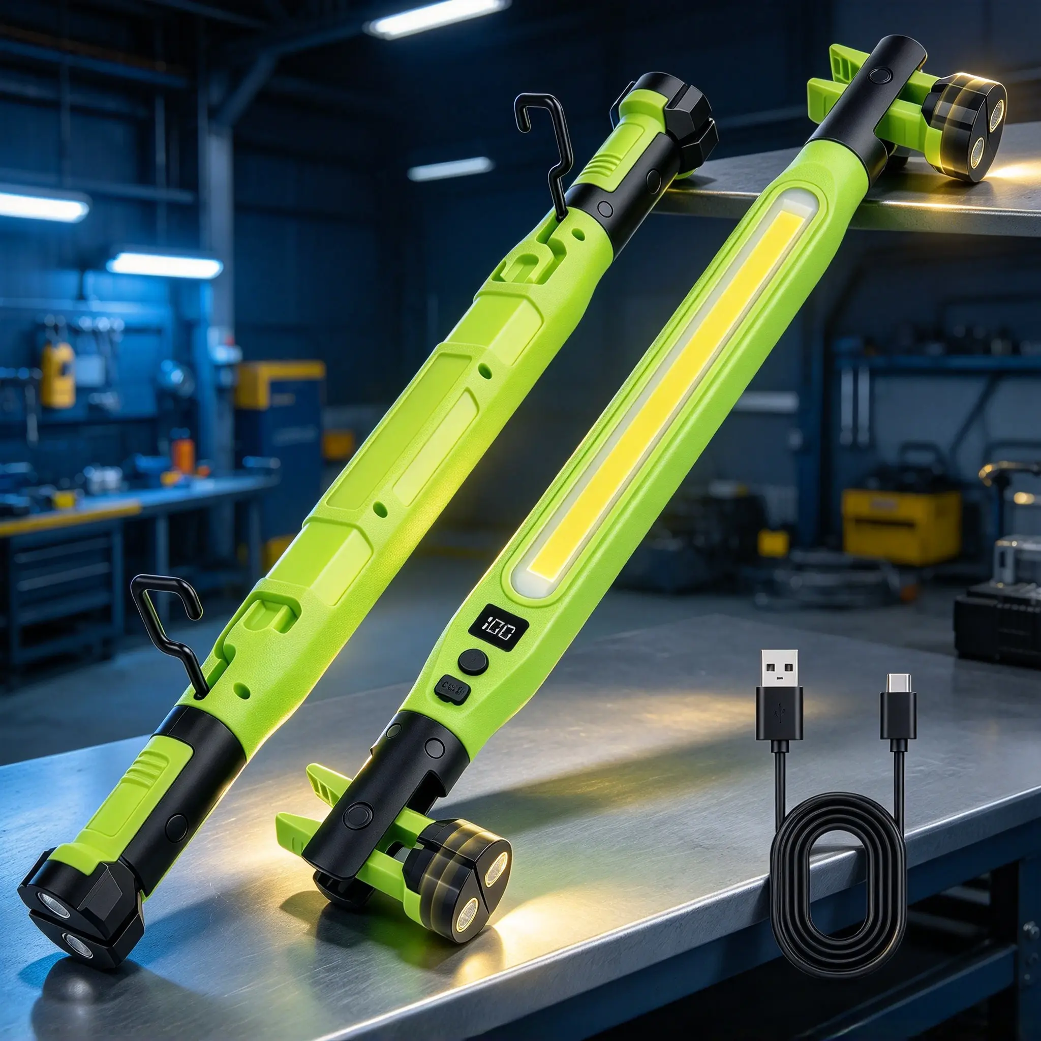 Magnetic LED Work Light with Hanging Hook, Rotatable Rechargeable Portable Bright Work Lamp, Lighting Tool for Car Repair, Garage, Indoor & Outdoor Projects