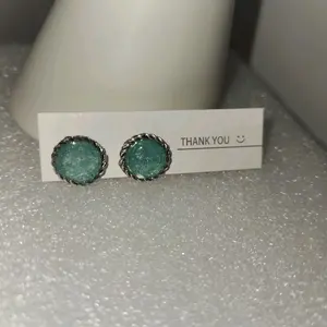 Handmade Dainty Silver-Tone Teal Blue Stud Earrings