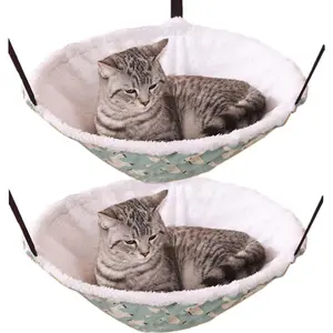 Cat Hammock Lounge Cat Hanging Bed for Cage Kennel Chair with Metal Frame, Adjustable Straps