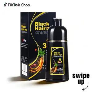 3 in 1 Hair Dye Shampoo - Can Cover Gray Hairs, Herbal Ingredients, Contains Ginseng Extract, Natural Haircoloring, Black Hairdye, 500ml