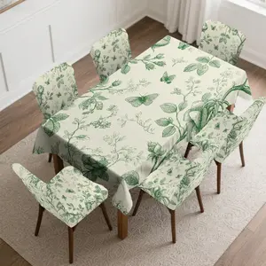 4/5/6/7pcs Floral and Butterfly Chair Cover And Tablecloth Set, Easy Maintenance & Installation, Great for Living Room, Kitchen, Parties, Picnics, Gifting & All Seasons