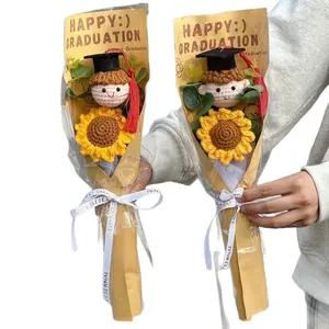 Crochet Sunflower Graduation Bouquet Set, Handmade Knitted Flower, Artificial Bouquet, Ideal for Gifting, Grad Gift for Boys, Graduation Gifts, 2026 Graduation Card Holder