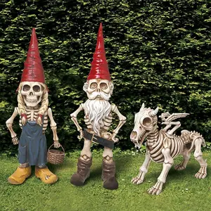 Skeleton Garden Dwarf Statue Zombie Dwarf Sculpture Resin Dwarf Statue Halloween Decoration Garden Gnome Statue Exterior Decorative Statues