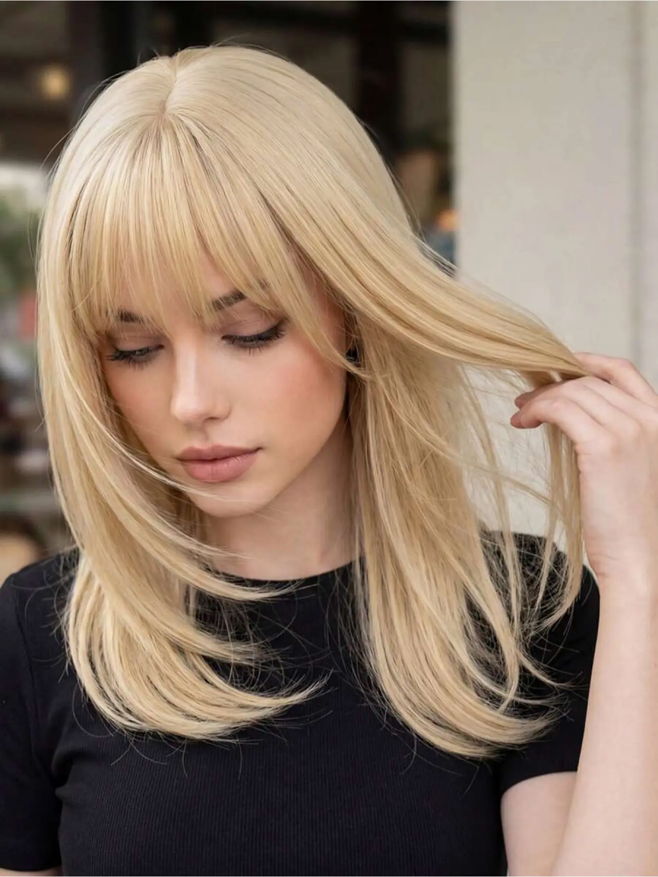 20 Inch Blonde Straight Wig For Women - With Bangs, Premium Synthetic, Adjustable Cap | Daily/Party Styling