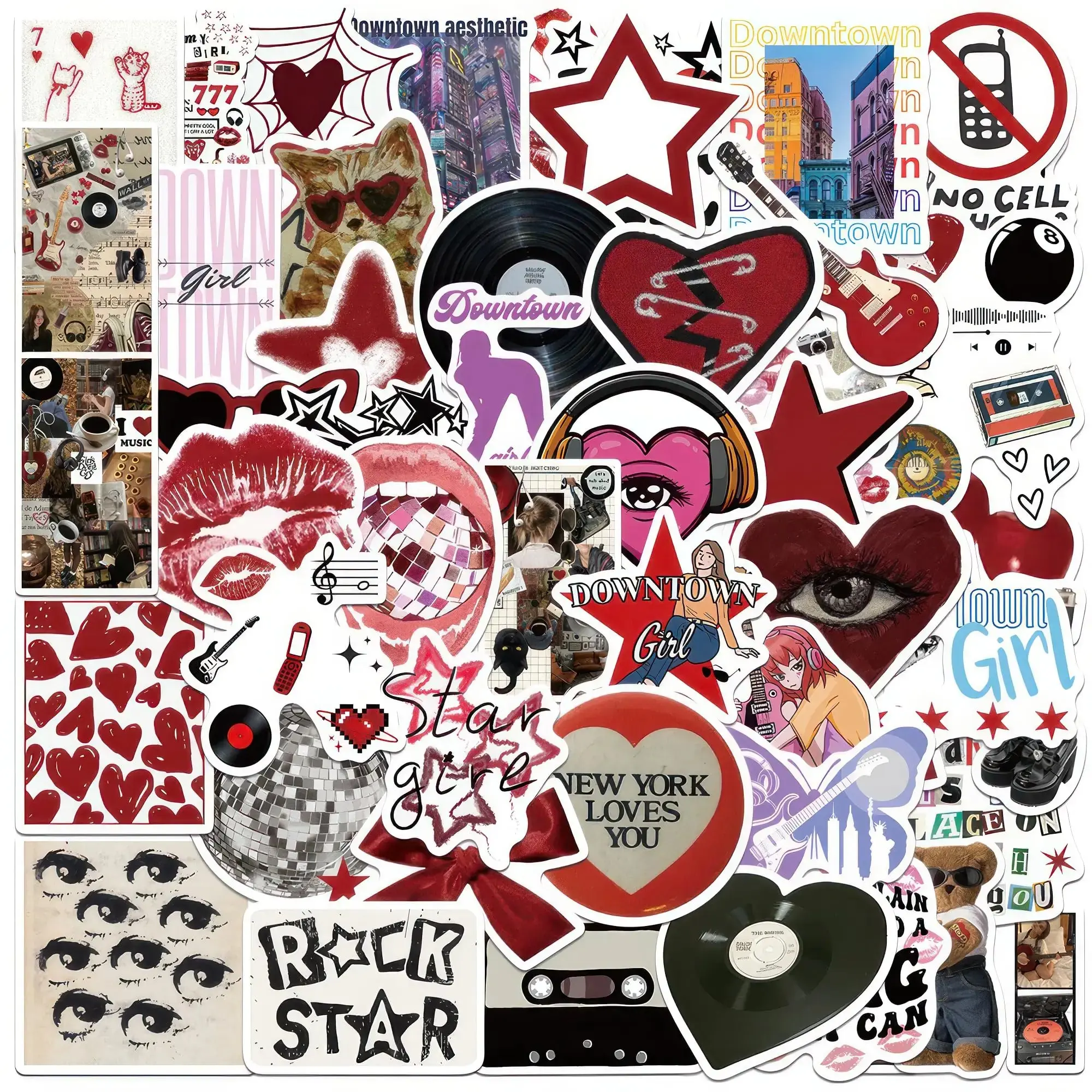 Downtown Girl Stickers 50 Pcs Grunge Stickers Red Stickers Aesthetic y2k Stickers Grunge Coquette Stickers for Mean Girl Stickers Edgy Stickers Preppy Stickers Waterproof