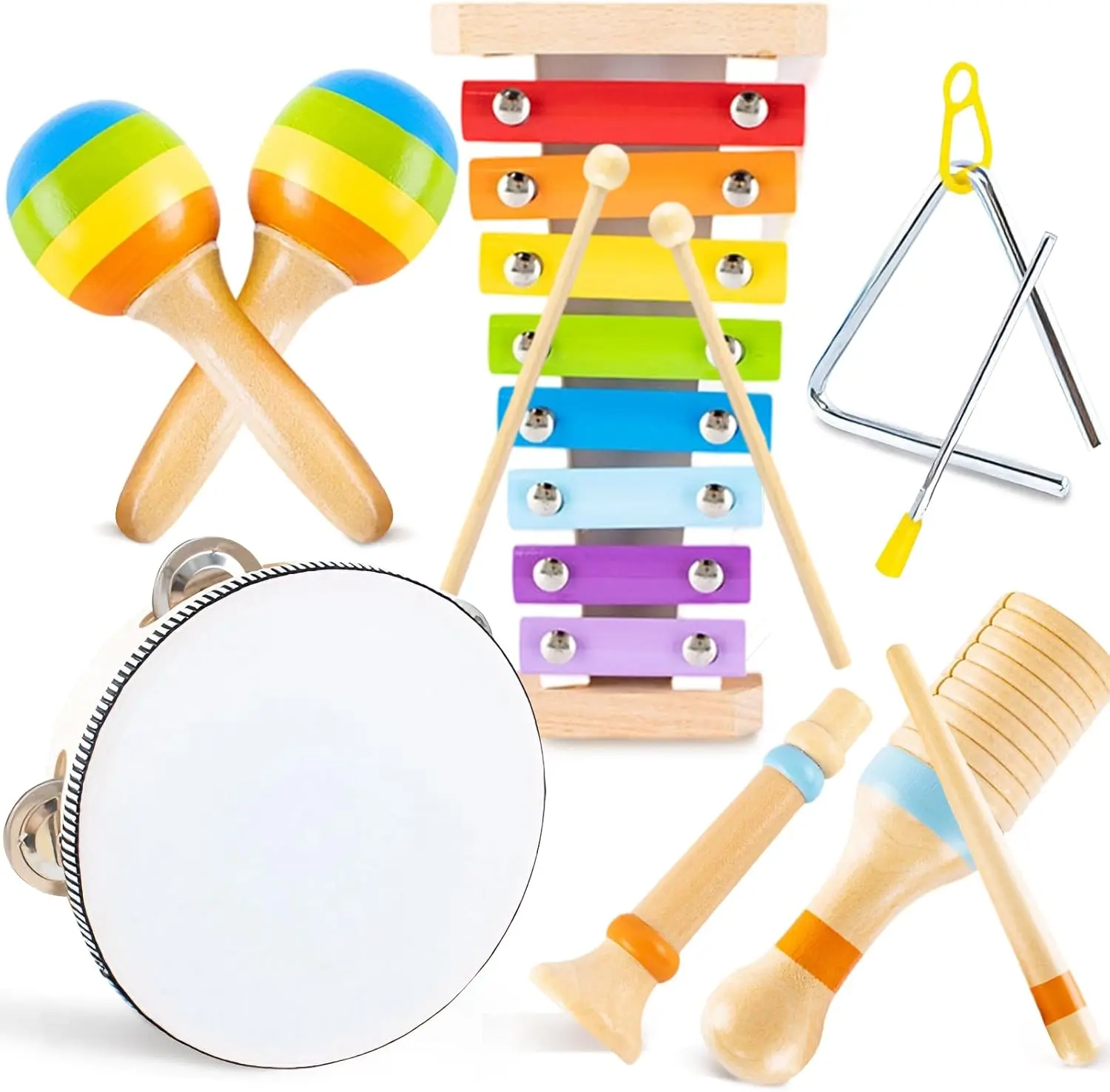 Montessori Toys for 1-2 Year Old | Wooden Musical Instruments Set for Toddlers 1-3 | Baby Drum, Xylophone & Maracas | Educational Sensory Learning Toy | First Birthday Gift for Boys & Girls