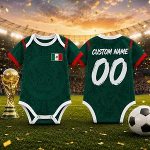 Fiesta Future Star Baby Romper, Personalized Mexico Soccer Outfit, Custom Name Number Infant Bodysuit, Little Fan Gift
