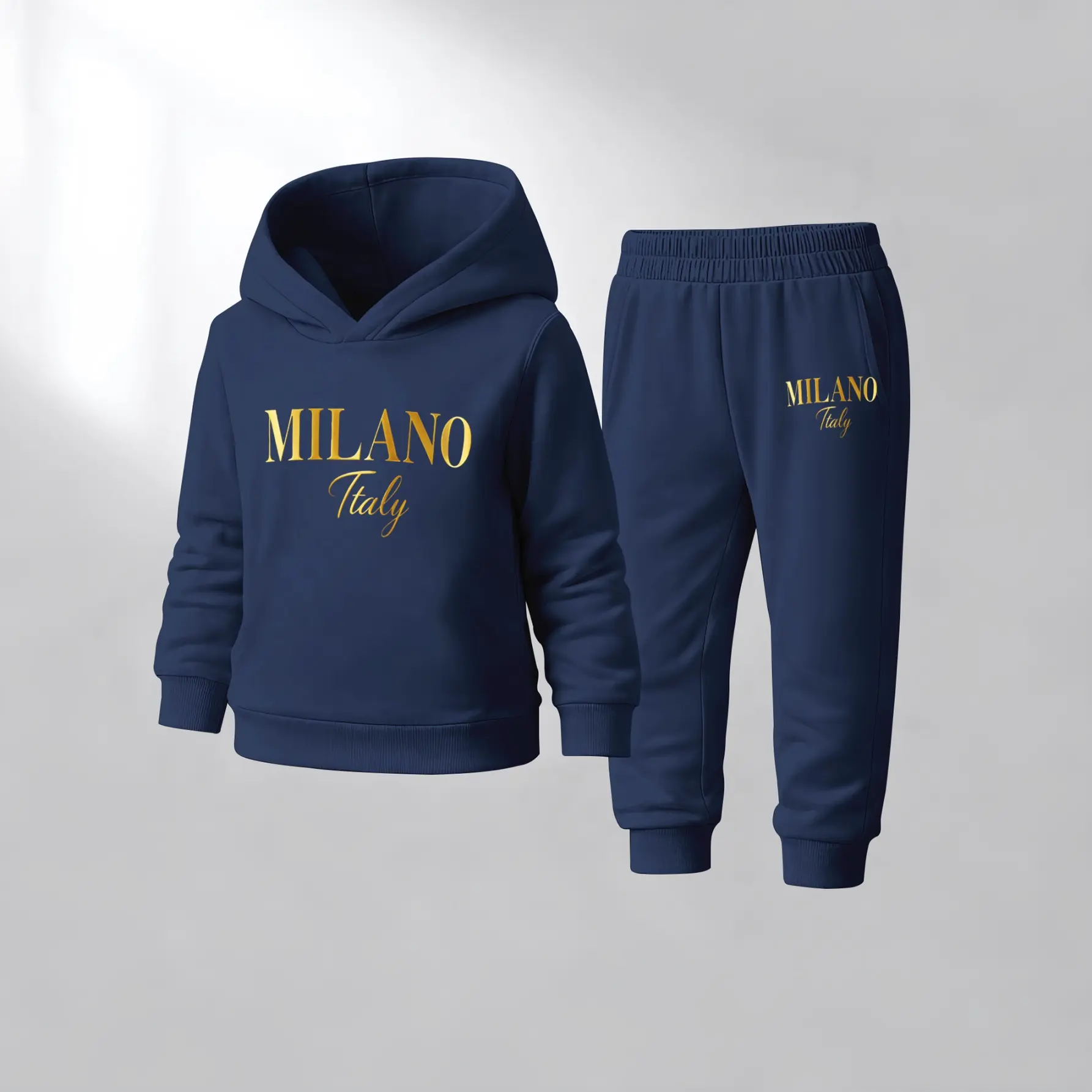 Unisex Kids Milano-Themed Hooded Tracksuit, Long Sleeve Two-Piece Set with Fleece Hoodie, Pockets, and Drawstring Track Pants, Casual Autumn and Winter Streetwear for Boys and Girls