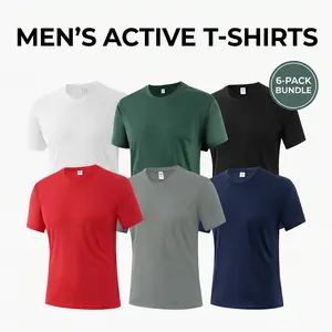 Men's 6-Pack Active T-Shirts 100% Polyester Dry-Fit Moisture Wicking Athletic Tees Short Sleeve Cooling Performance Workout Shirts For Gym Daily Commute And Outdoor Work