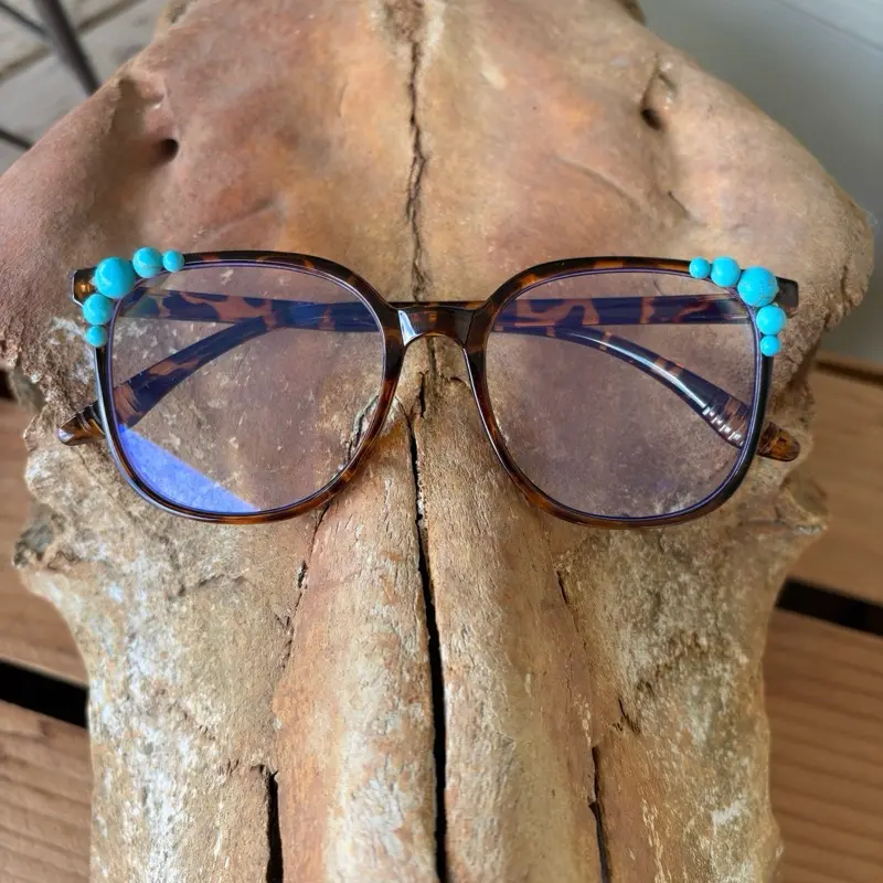 Turquoise studded blue light glasses