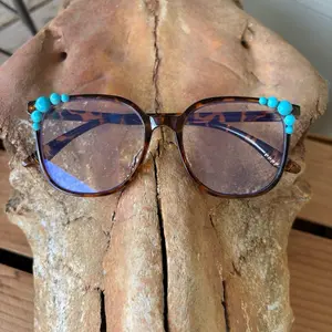 Turquoise studded blue light glasses