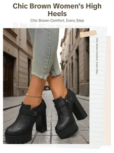 Women's Fashionable Solid Color Platform Chunky Heeled Boots, Casual Comfortable Ankle Boots for Daily Wear, Trendy All-match Boots for Women & Girls