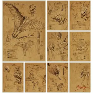 9pcs Field Notes Poster Set, High-Definition Printed Kraft Paper, Ideal for Living Room & Home Decoration, Unique Design