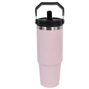 Flip Straw Tumbler with Handle 30 oz | Twist On Lid and Flip Up Straw | Leak Resistant Water Bottle | Insulated Stainless Steel | BPA-Free | Coastal Teal | Flasks