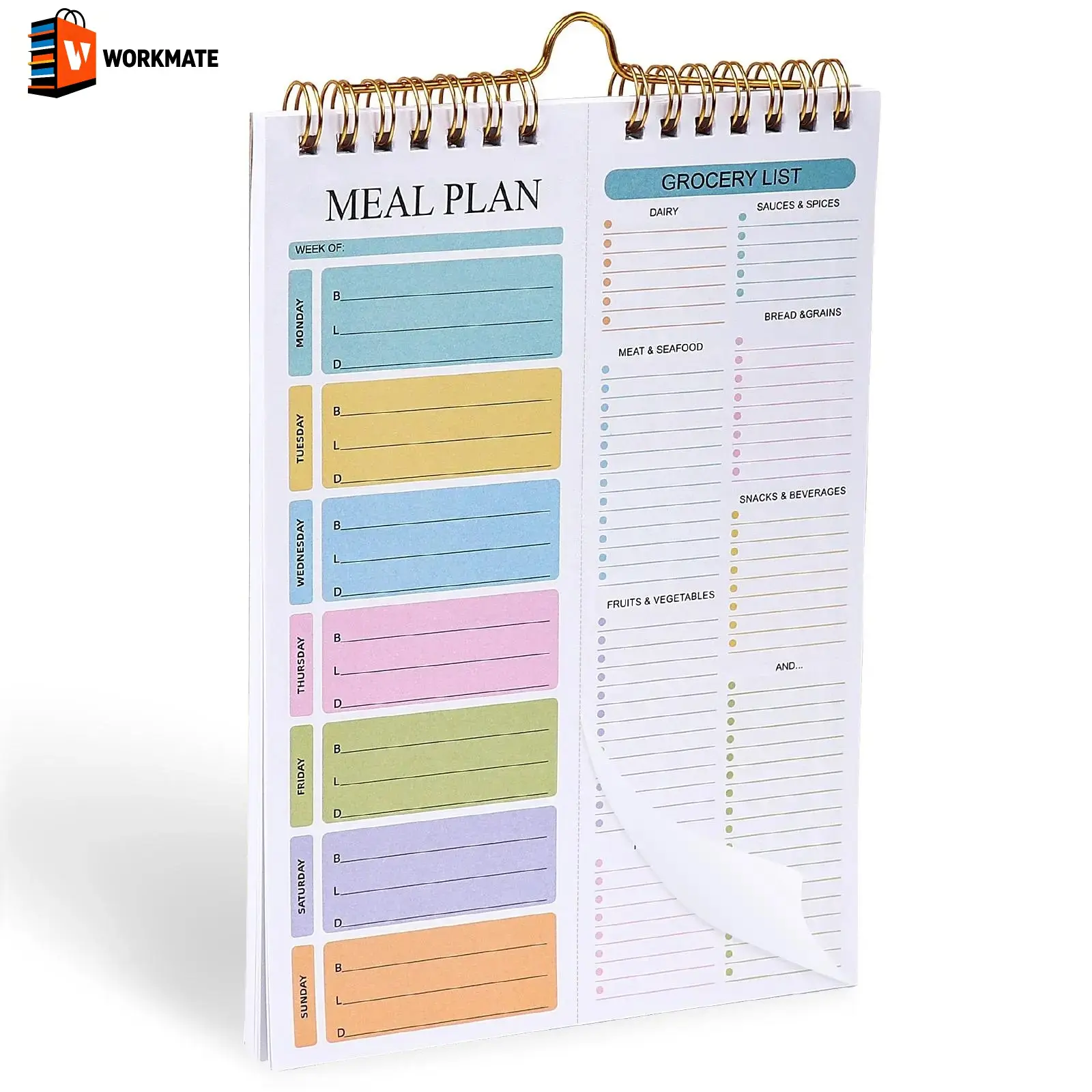 Fridge Magnetic Menu Organizer Notebook, 8.5×11 in Double Spiral Weekly Meal Planner, 50 Sheets with Tear-Off Lines & Removable Grocery List, Home Office Stationery Accessory for Family Meal Planning