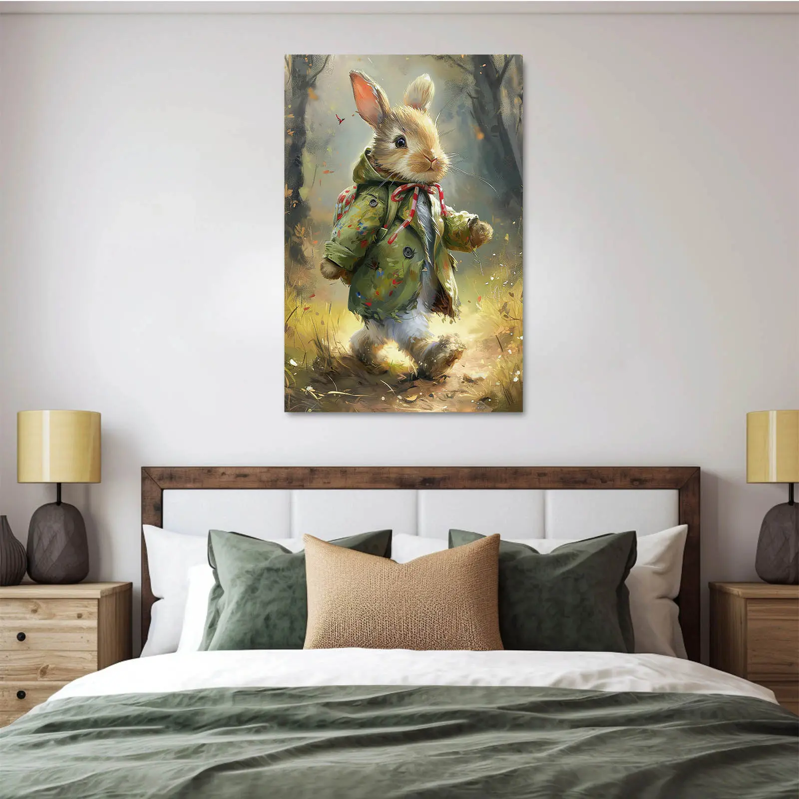 Vintage Easter Bunny Print Hiking Bunny Wall Decor Unique Home Decor Exquisite Art Print High-Quality Poster Stylish Home Wall Decoration Poster Vintage Room Decoration Outdoor Decoration Bedroom Wall Decoration