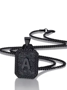 Letter Decor Geometric Pendant Necklace for Women & Men, Texture Metal Design Stainless Steel Jewelry for Party, Daily Clothing Decor, Trendy All-match & Exquisite Jewelry for Birthday Gift